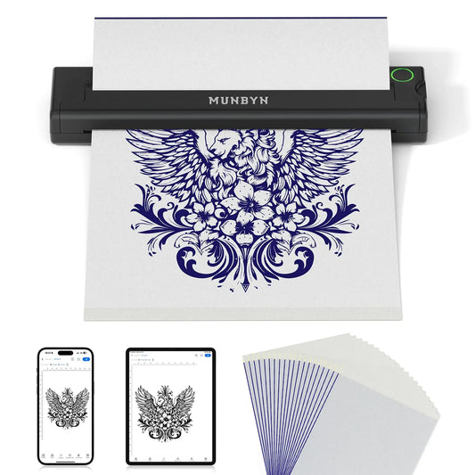 MUNBYN Tattoo Stencil Printer ITP05 with 20 Transfer Papers Compatible with Android and iOS Phone/Tablet & PC (Black)