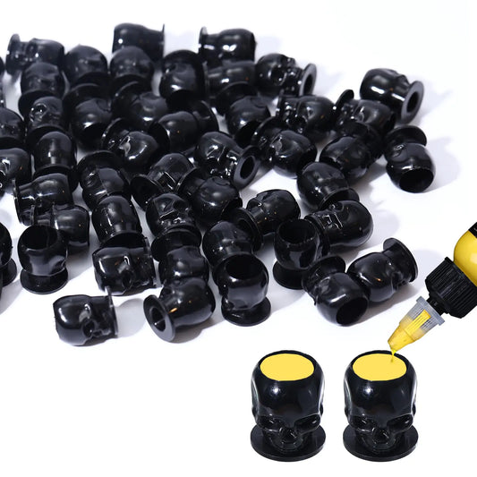 Peslief Disposable Tattoo Ink Caps Plastic Skull Black 50PCS