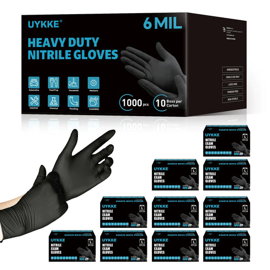 UYKKE Heavy Duty 6mil Black Nitrile Gloves 1000pcs