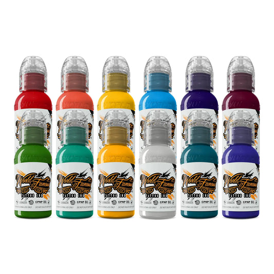 World Famous Tattoo Ink - 12 Primary Color Tattoo Kit #3 - (1 oz Each)